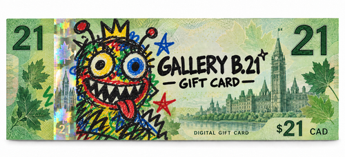 Gallery B21 $21 CAD digital gift card — Canadian banknote design with colourful childlike marker artwork