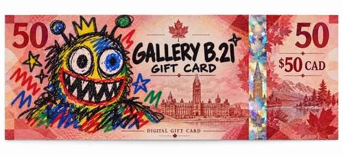 Gallery B21 $50 CAD digital gift card — Canadian banknote design with colourful childlike marker artwork